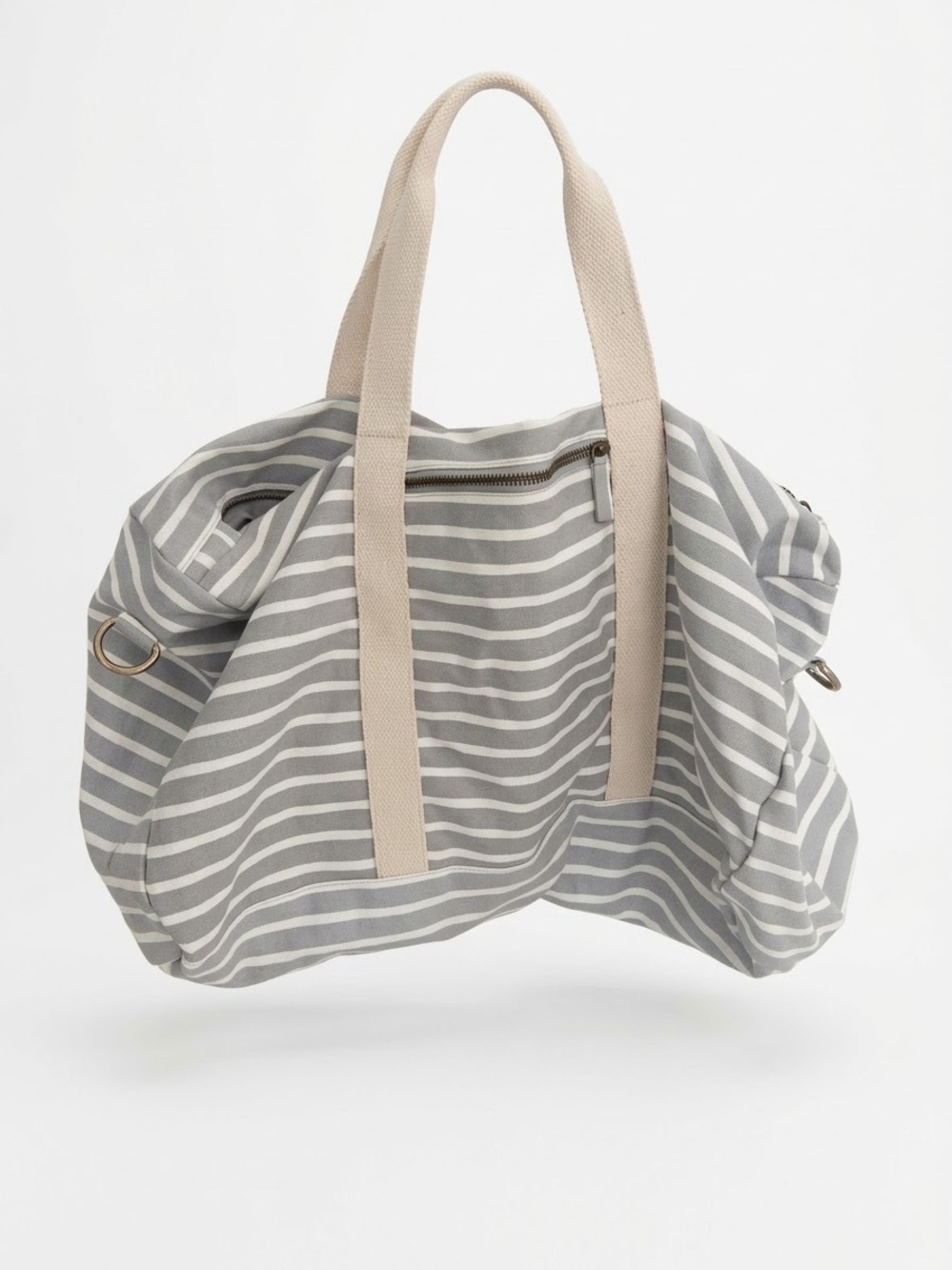 KNOWN SUPPLY Grey White Striped Canvas Weekender Duffle Bag Carry On